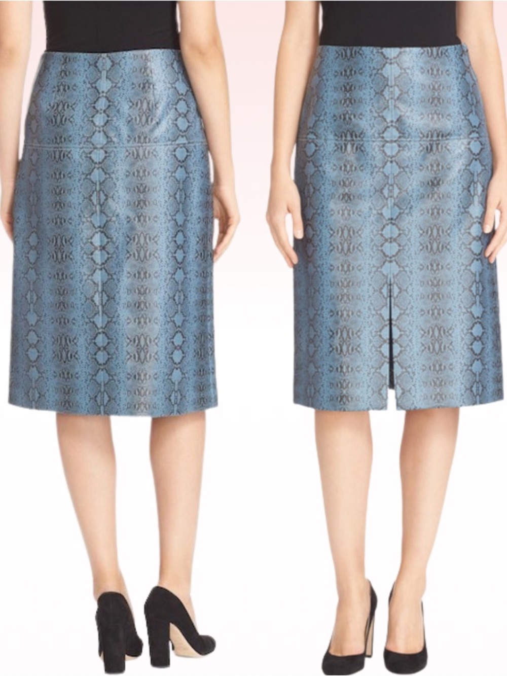 REBECCA TAYLOR Blue Snake Print Faux Leather Midi Skirt (Sz 2)